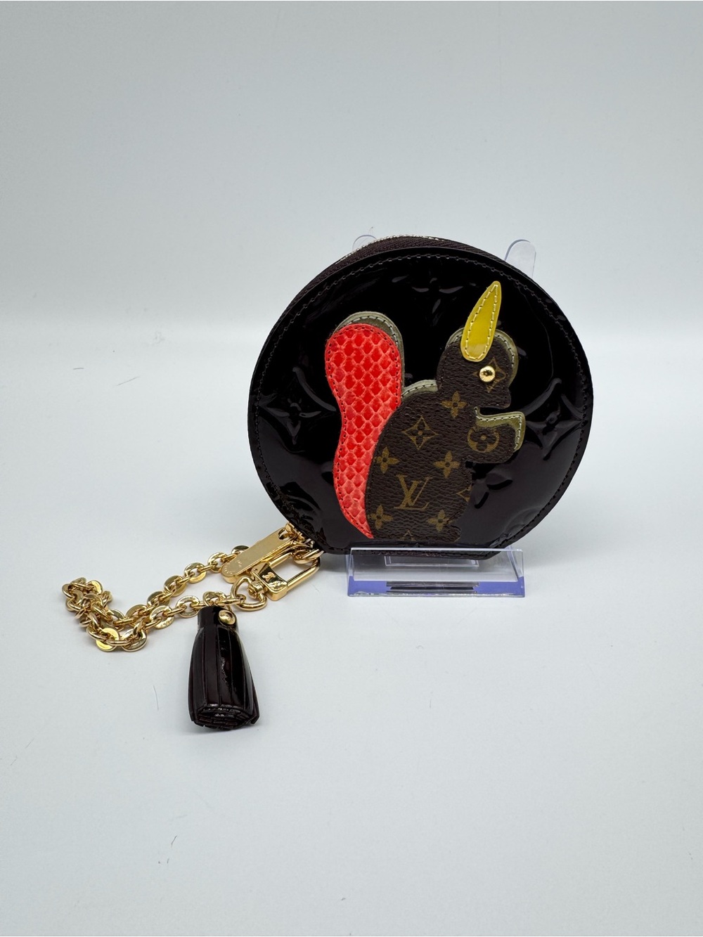 Louis Vuitton Black Vernis Coin Pouch with Multicolor Squirrel Appliquรฉ